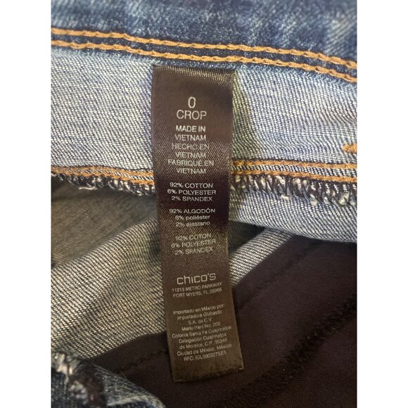 Chico’s Women’s Size 0 Cropped Denim Mid-Rise Blue Jeans Stretch Cotton Blend - Picture 5 of 5